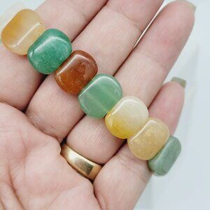 Multi Colored Agate Beaded Stretch Bracelet Semi Precious Gemstones 6.5"